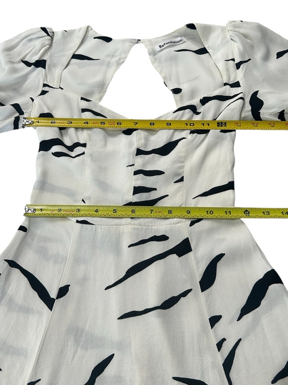 Reformation Clancie Minidress Pinto White Black Zebra Sweetheart neckline Sz 4 - Picture 13 of 14